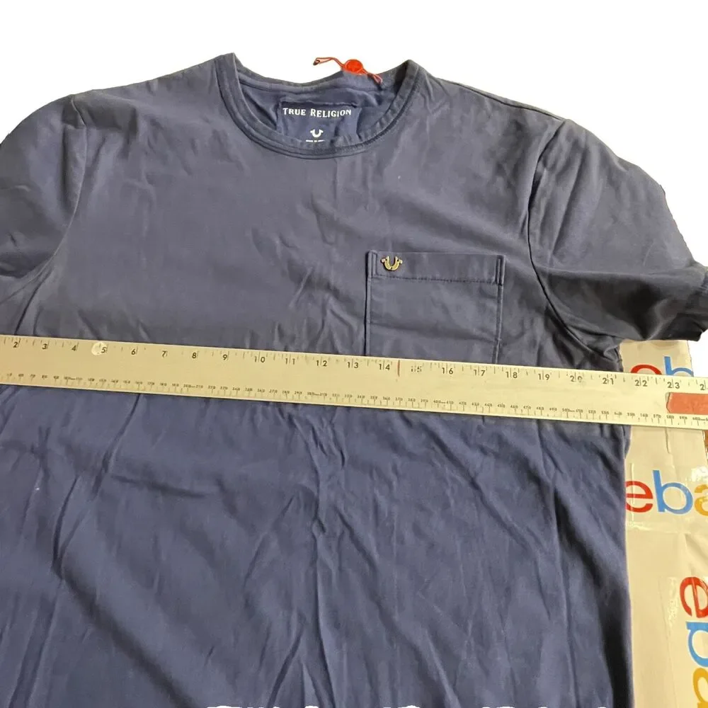 True Religion Jeans T-Shirt‎ Logo Waxed Cotton Top 1/2 Mens L